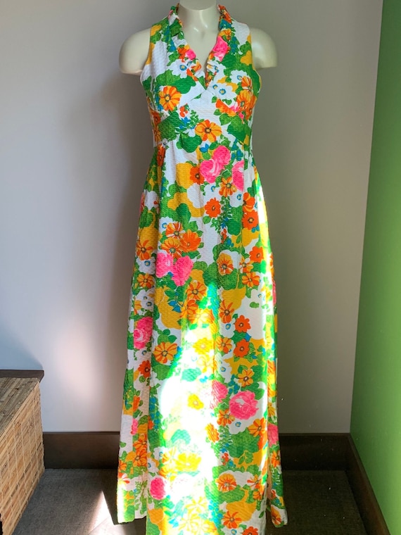 Vintage 1970’s Summer Maxi Dress, Size Extra-Small