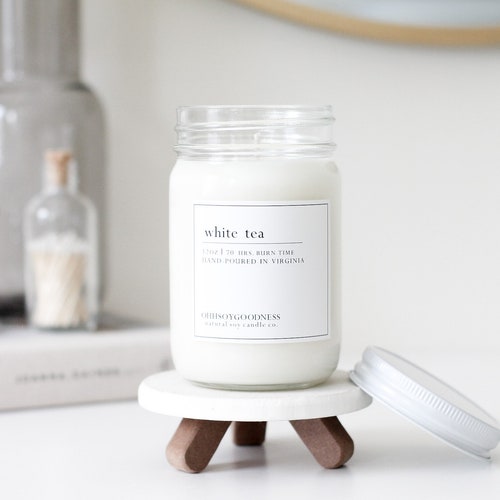 7 Oz Natural Soy Candle White Tea Scented 7 Oz Jar Candle Etsy