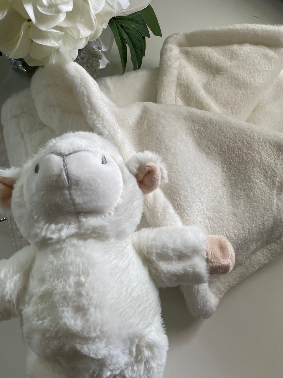 Soft Baby Blanket With Stuffed Animal Gift Set White Custom Etsy
