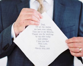 father of the bride embroidered wedding handkerchief hankie