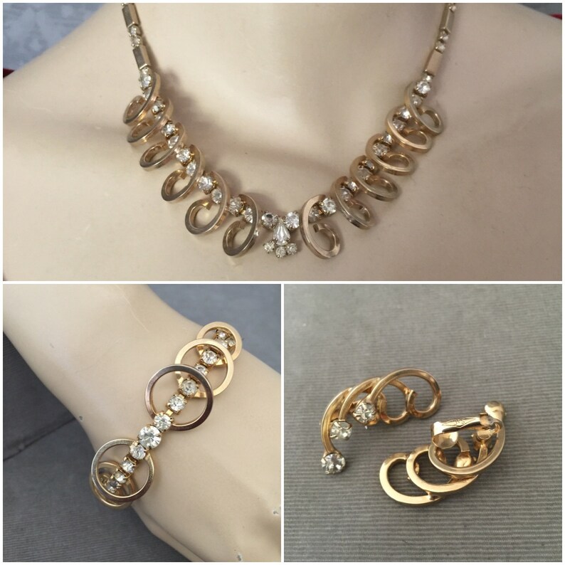 Rhinestone Bracelet and Earring Set Lovely 50s SAC Sarah Coventry Demi Parure Gold Necklace Bridal