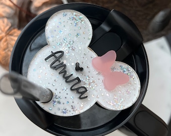 Benutzerdefinierte Stanley Namensschild, Maus Weihnachten Glitzer Becher Namensschild, individuelle Becher Namensschild, Becherdeckel, Geschenk für Mama