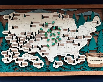 personalisierte Nationalpark-Karte zum Ausfüllen, Wandkunst aus Holz, Abenteuer-Tracker, Nationalpark-Schild, Geschenke für Wanderer, Geschenk für Paare