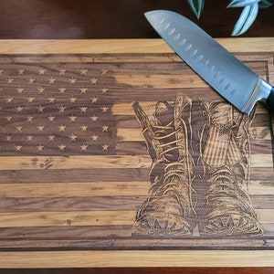 personalized American flag cutting boards handmade, 5th anniversary gift for husband, for Dad from daughter, veteran gift