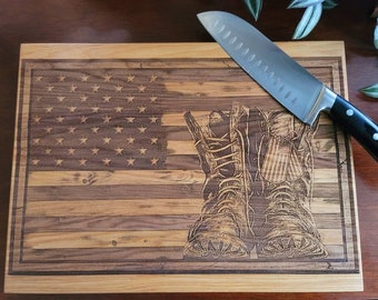 personalized American flag cutting boards handmade, 5th anniversary gift for husband, for Dad from daughter, veteran gift