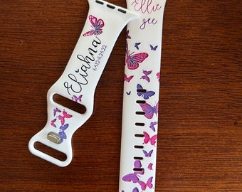 Schmetterling Uhrenband kompatibel mit Fitbit Samsung Philips Uhrenband Silikon Uhrenband Laser graviert Geschenk für Mutter Schwester Schmetterlinge