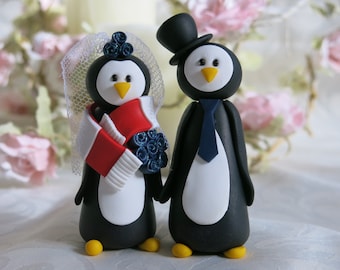 Fimo Penguin Bride & Groom Wedding Cake Toppers - Handmade to Order Choose Colours