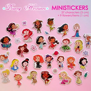 Ministicker Set Disney Prinzessinnen Heldinnen Niedliches Mini Journal Dekor Schreibwaren Ariel Rapunzel Mulan Aurora Belle Elsa Amelia