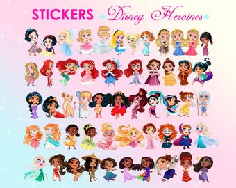 Stickers Disney Princesses Cute Gifts Stationery Heroines Ariel Rapunzel Belle Cinderella Snow White Anna Elsa Tiana Mulan