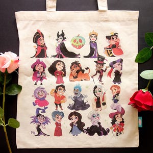 Tote Bag Disney Villains Halloween Evil Queen Hook Maleficent Tremaine Ursula Vanessa Cruella Hades Yzma Jafar Gaston Scar Facilier