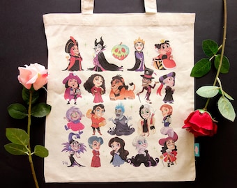 Tote Bag Disney Villains Halloween Evil Queen Hook Maleficent Tremaine Ursula Vanessa Cruella Hades Yzma Jafar Gaston Scar Facilier