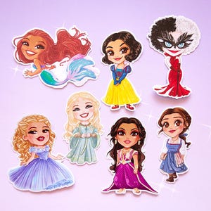 Adesivi Disney Live Action Principesse Regali carini Cancelleria Cenerentola Aurora Ariel Belle Jasmine Crudelia Biancaneve