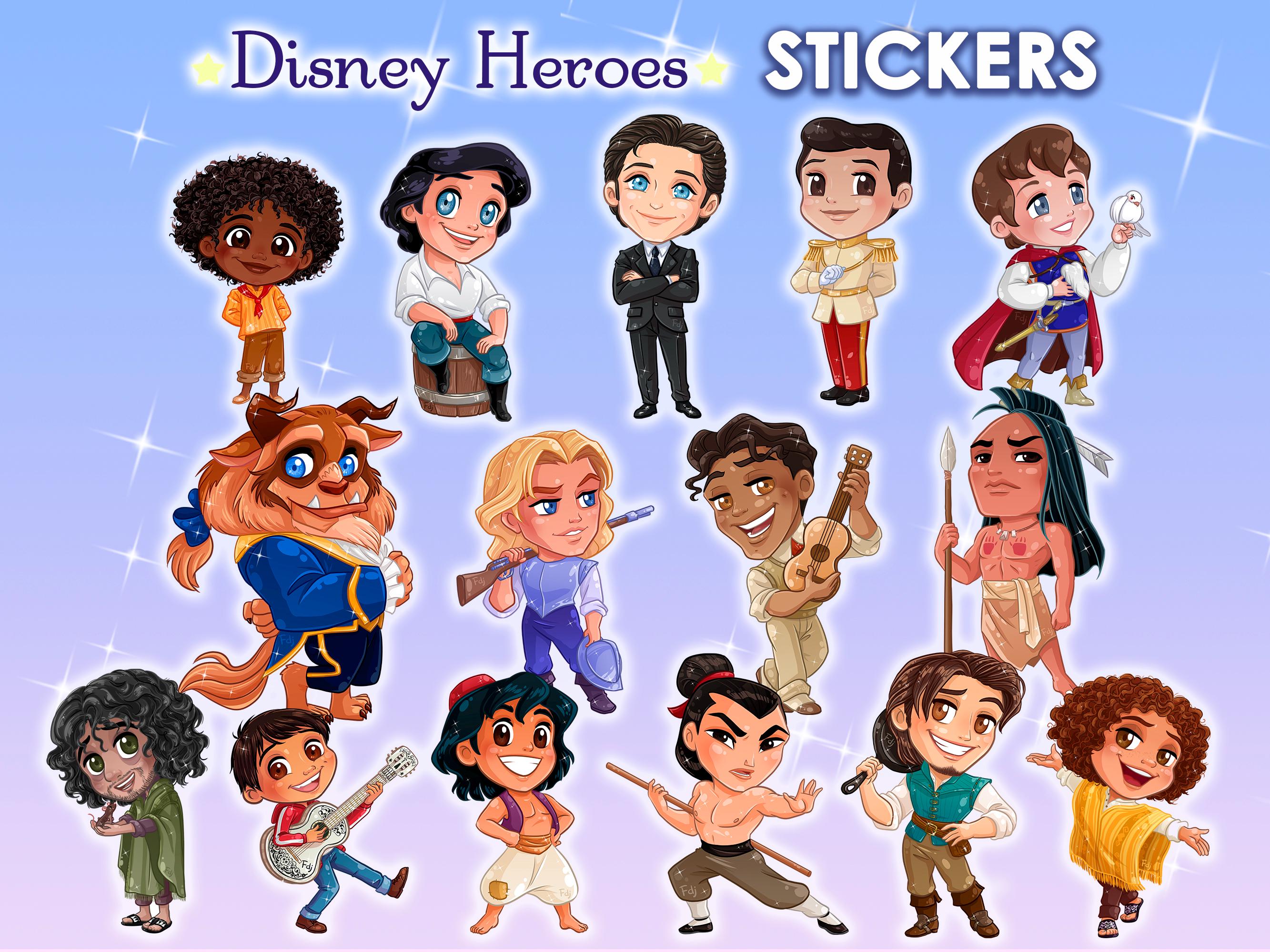 Aufkleber Disney Helden Prinzen Niedliche Geschenke Schreibwaren Aladdin  Eric Li Shang Beast Naveen Flynn Rider John Smith Kocoum Florian Charming  Coco - Etsy Schweiz, image size:2666x2000