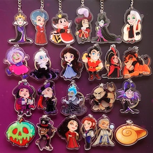 Schlüsselanhänger Disney Bösewichte Acryl Charms Nette Geschenke Böse Königin Maleficent Cruella Ursula Gaston Scar Jafar Frollo Hades Yzma Shan Halloween