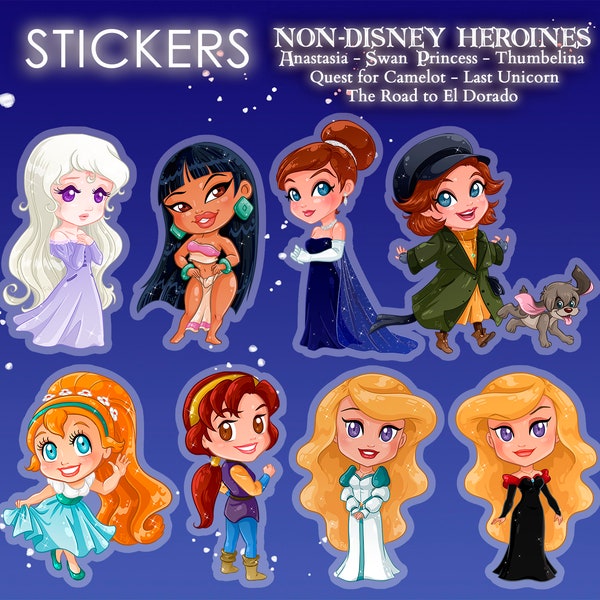 Stickers Non-Disney Heroines - Anastasia - Odette & Odile Swan Princess - Thumbelina - Amalthea Last Unicorn - Kayley Camelot-Chel El Dorado