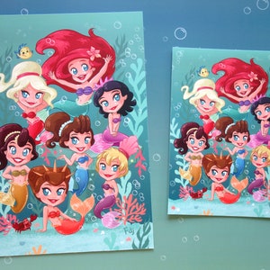 Impressions Ariel Sisters Daughters Triton Art mural mignon Princesses Disney Petite sirène Aquata Alana Arista Attina Adella Andrina plie