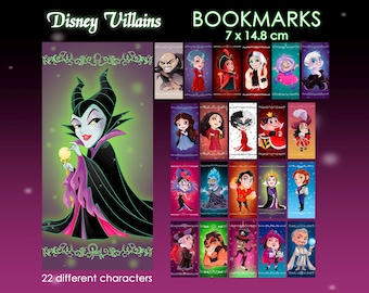 Bookmarks Disney Villains Halloween Evil Queen Hook Maleficent Tremaine Ursula Vanessa Cruella Hades Yzma Jafar Gaston Scar Facilier Hans