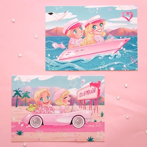 Stampe Bambola Bionda Film Ken Rosa Auto Barca Carino Decorazione Murale Margot Ryan