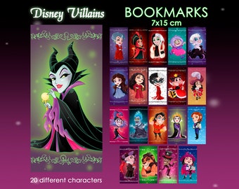 Bookmarks Disney Villains - Maleficent, Evil Queen, Cruella, Ursula, Hades, Jafar, Gaston, Yzma, Vanessa, Scar,Tremaine, Gothel, Hook,Hearts