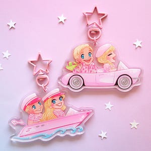 Porte-clés poupée blonde film rose voiture bateau breloques acryliques cadeaux mignons collectionneur Margot Ryan