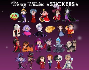 Stickers Disney Villains Halloween Evil Queen Hook Maleficent Tremaine Ursula Vanessa Cruella Hades Yzma Jafar Gaston Scar Facilier Shan Yu