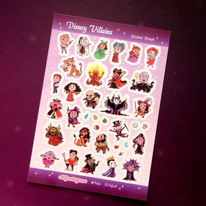 Stickers Sheet Mini Disney Villains Cute Journal Decor Stationery Halloween Evil Maleficent Cruella Ursula Gaston Hades Helga Yzma Facilier