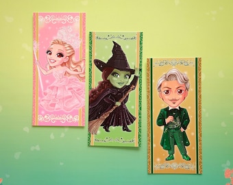 Bookmarks Wicked Wizard of Oz Cute Gifts Stationery Glinda Elphaba Witches Magic West North Green Pink Collectable Reading Book