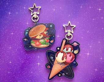 Keychains Space Food Burger Ice cream Stars Galaxy Acrylic Charms Cute Gifts Special Collaboration Original Designs GGNADIArt