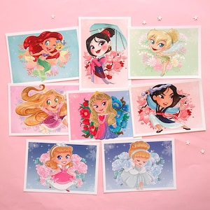Postcards Disney Princesses Wall Art Prints Heroines Ariel Rapunzel Tinkerbell Mulan Aurora Cinderella Cute Gifts