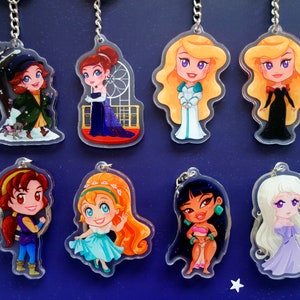 Keychains Non Disney Princesses Acrylic Charms Cute Gifts Heroines Anastasia Odette Odile Swan Thumbelina Amalthea Unicorn Kayley Chel