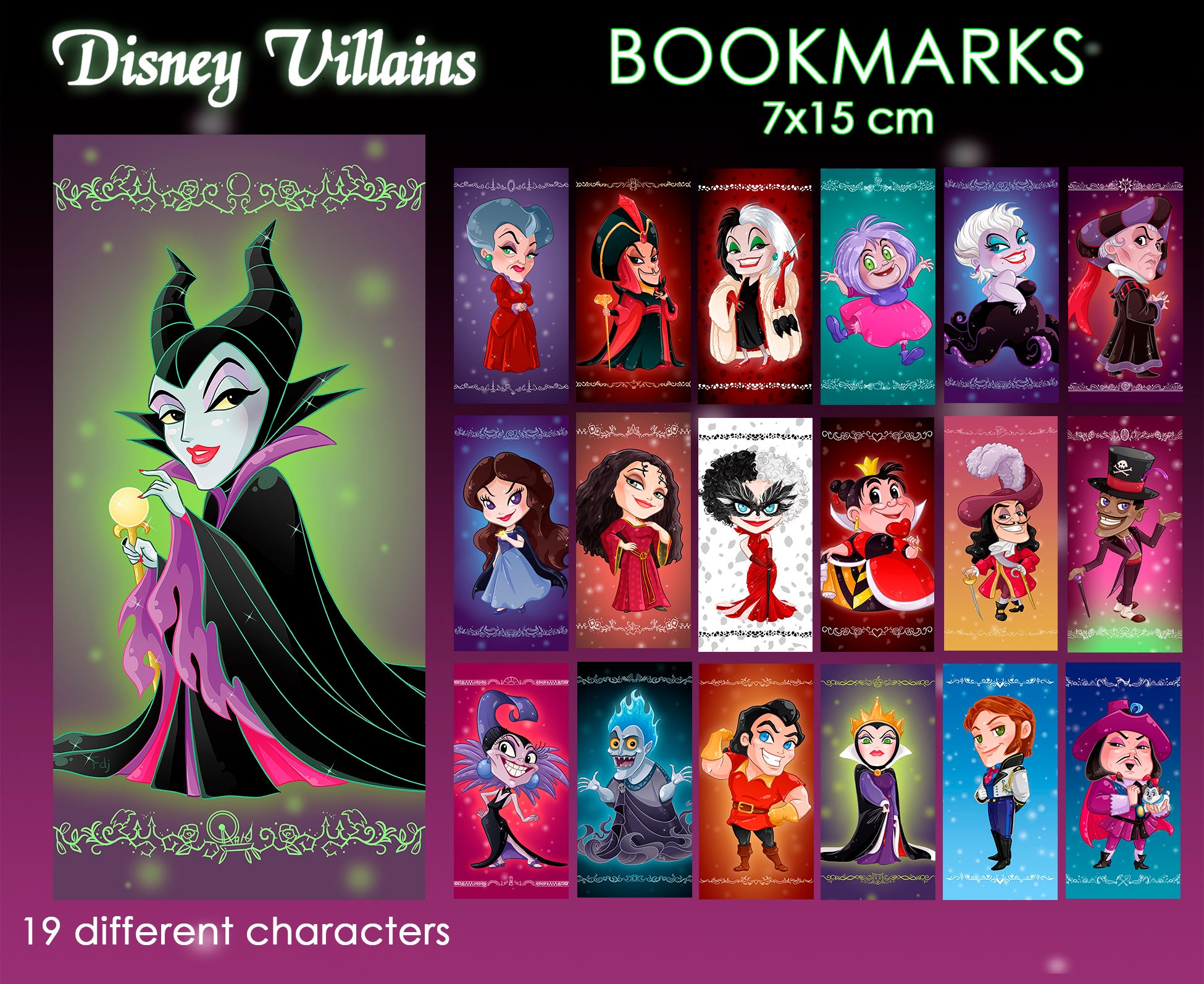 bookmarks disney villains maleficent evil queen cruella etsy