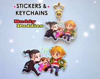 Llaveros, pegatinas, dijes acrílicos de Buddy Daddies, Kazuki Rei Miri, manga, anime, lindos regalos