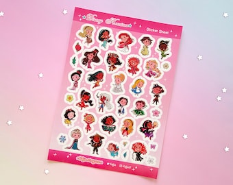 Stickers Sheet Mini Disney Princesses Heroines Cute Journal Decor Stationery Ariel Rapunzel Mulan Cinderella Belle Jasmine Kida