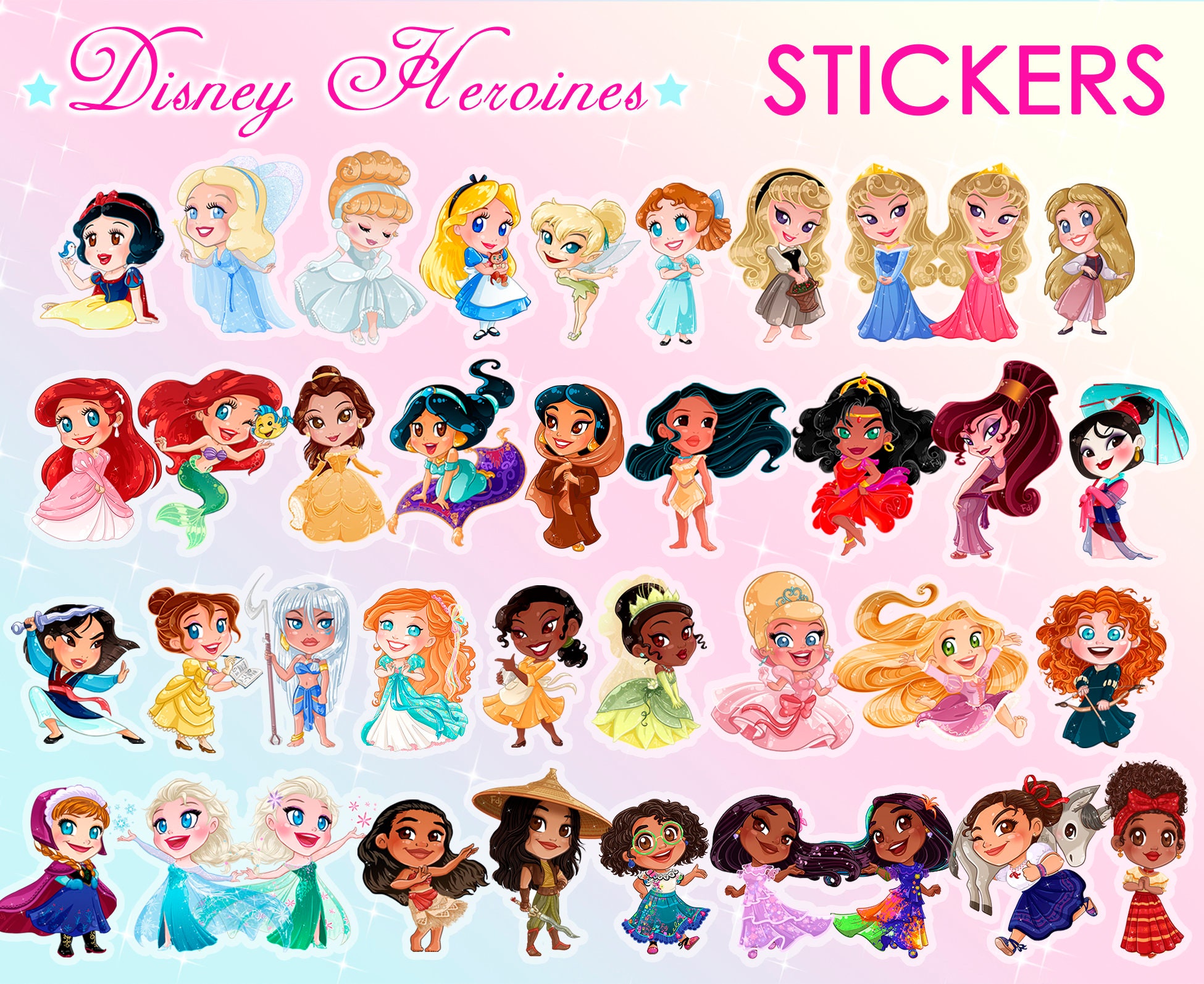 Stickers Disney Princesses & Heroines - Etsy Stickers Disney Princesses & Heroines - Etsy