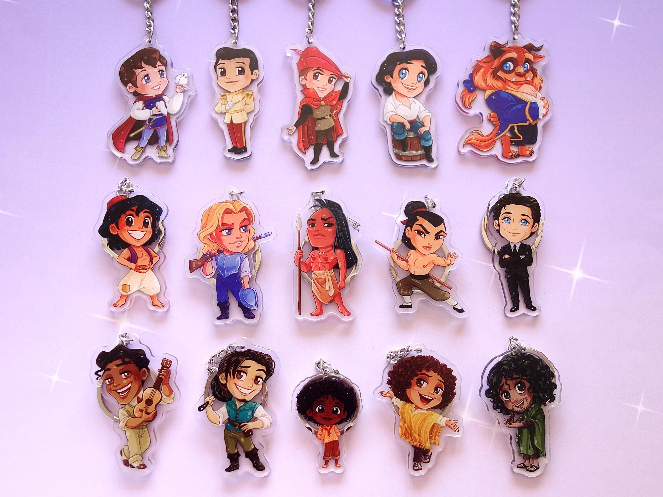 Keychains Disney Heroes Princes Acrylic Charms Cute Gifts Aladdin
