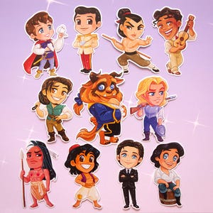 Adesivi Eroi Disney Principi Regali carini Cancelleria Aladdin Eric Li Shang Bestia Naveen Flynn Rider John Smith Kocoum Florian Affascinante Henry