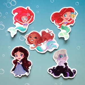 Vynil Aufkleber Kleine Meerjungfrau 6 cm Ariel Ursula Vanessa Nette Geschenke Schreibwaren Disney Prinzessinnen Schurken Wasserdicht
