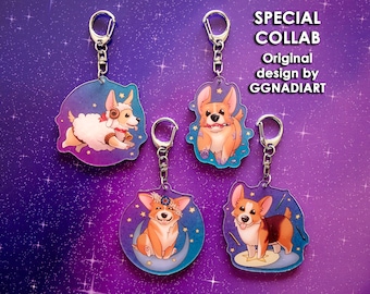 Keychains Dog Puppy Corgi Acrylic Charms Cute Gifts Pet Mascot Stars Moon Art Special Collaboration Original Designs GGNADIArt