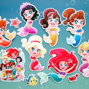 Stickers Ariel Sisters Daughters Triton Cadeaux mignons Papeterie Individuel Disney La petite sirène Aquata Alana Arista Adella Andrina