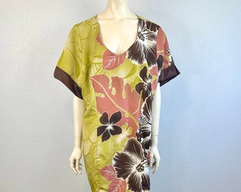 Hermoso vestido corto con estampado floral hawaiano, talla X-Large/XX-Large