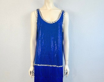 Disfraz de flapper azul dulce con lentejuelas plateadas, talla grande