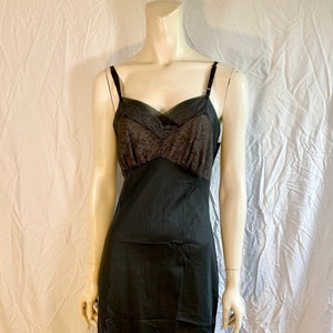 Vintage Full Slip Black With Beautiful Lace Trim, Size 34.