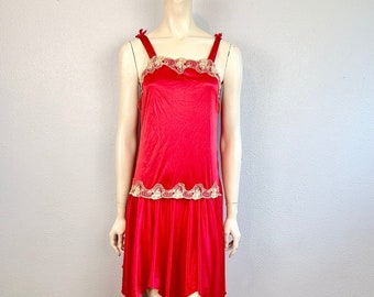 Dulce encaje rojo años 20 estilo vintage vestido/disfraz, tamaño pequeño/mediano
