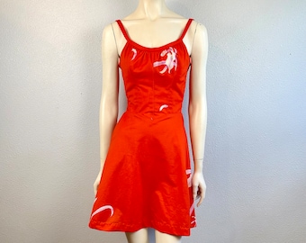 Sweet 70's Malihini Hawaii Designer Collection Red Dress, X-Small