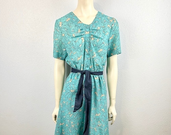 1970's Turquoise Floral Dress By King Rosier, Small