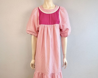 Sweet Carol Bennett Hawaii Pink Gingham Short Muumuu, 100% algodón, talla mediana