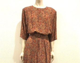 1980's Vintage Abstract Print Lanchetti Dress, Size Medium