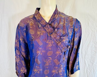 Vintage Asian Inspired Blouse, Frog-Closure Blouse, 100% Silk, Made in Vietnam Medium