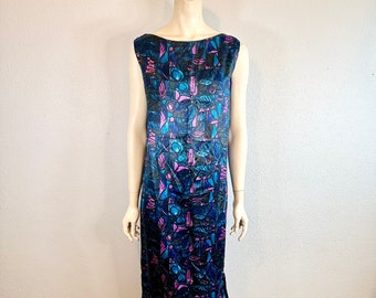 Hermoso vestido vintage con estampado hawaiano, fabricante desconocido, mediano