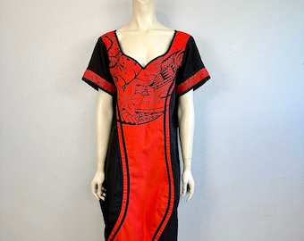 Vestido corto con estampado hawaiano negro y rojo, talla grande